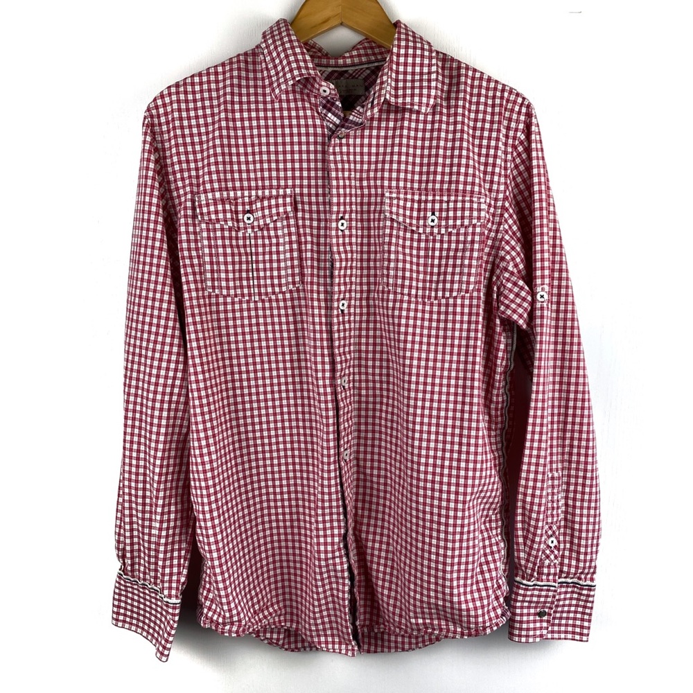 Zara Men’s Red Check Button Down Long Sleeve Shirt